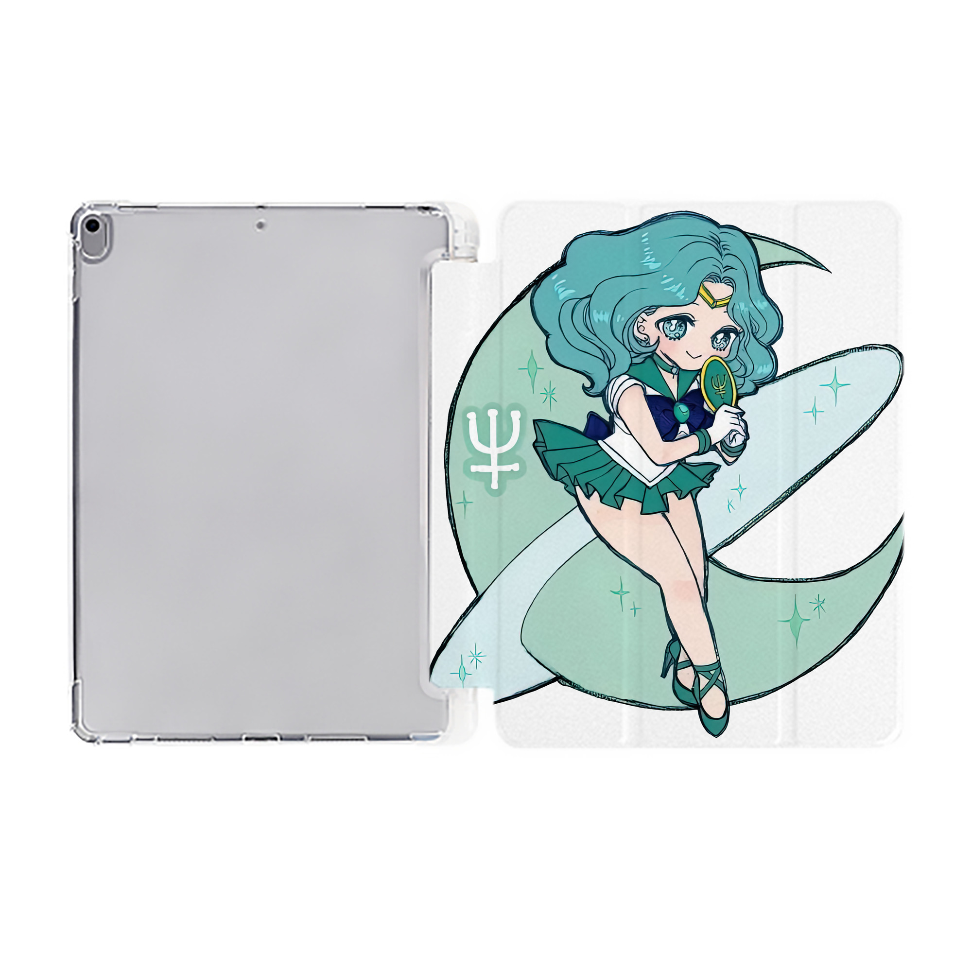 （画像用） 美少女戦士セーラームーン 海王 みちる（かいおう みちる） Sailor Moon Kaiou Michiru IPad ケース ペン収納付き 三つ折りスタンド PUレザー×シリコン 対応機種9.5/10.5/10.9インチ